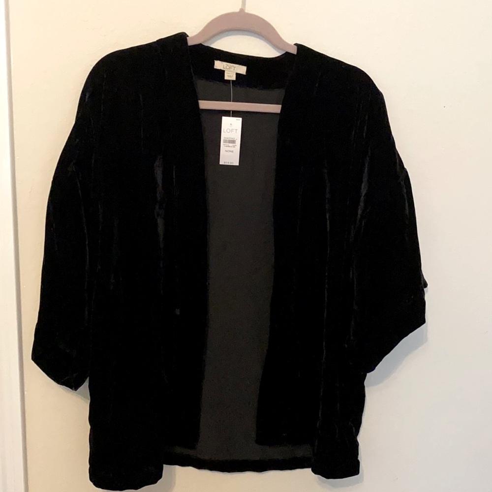 Loft Black Velvet short Kimono sleeve jacket
